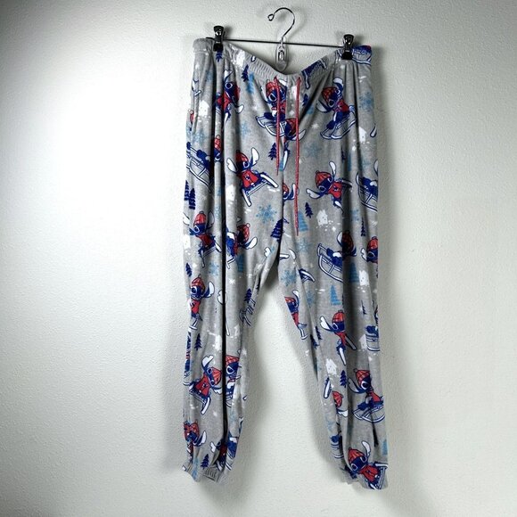 Disney Stitch Sleep Jogger Pants Womens Size XL 16 18 Gray Pockets Pajamas - Picture 1 of 12
